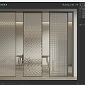 Modern Glass Partition With Geometric Patterns In Interior Design 3d model