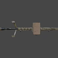 Modern Military Machine Gun with Sand Colored Body Tripod Stand and Ammunition Belt