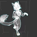 3D Cartoon Cat Character With Gray White Fur Glasses And Bell Collar Walking Pose