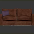 Two Seater Brown Leather Sofa With Purple Pillow Modern Design