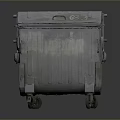 Metal Industrial Trash Bin With Lid And Wheels On Dark Background