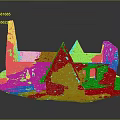 Detailed Architectural Model of Stone Building With Pointed Roofs Arched Windows and Green Grass Base