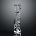 Tall Communication Tower With Metal Frame Structure Platforms And Antenna Equipment