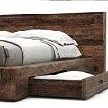 Modern Wooden Double Bed With Headboard And Drawer Storage Design