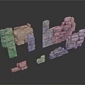 Ancient Stone Wall Ruins With Broken Fragments And Decorative Structures 3d model