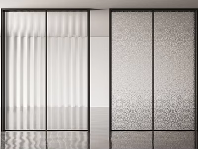Modern Sliding Doors With Vertical Striped And Frosted Glass Black Frames Interior Design 3d model