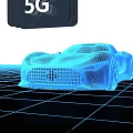 Futuristic 5G Concept Car With Wireframe Design On Grid Pattern Floor 3d model