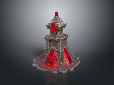 Multi Tiered Stone Tower Architectural Design With Red Glowing Sections And Gray Structure 3d model