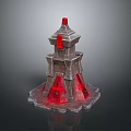 Multi Tiered Stone Tower Architectural Design With Red Glowing Sections And Gray Structure