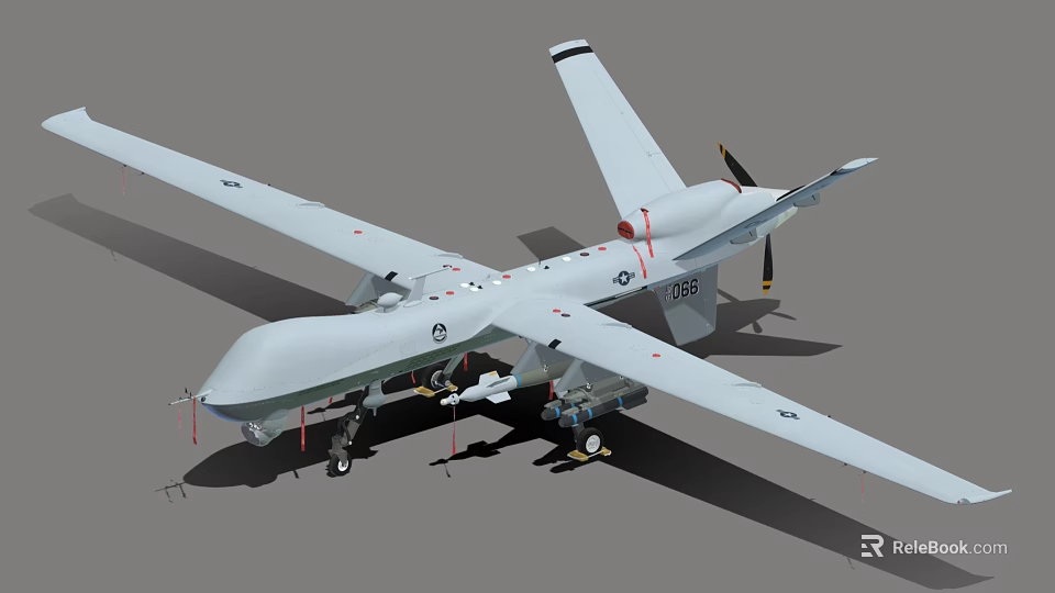 Military Combat Fighter Drone With Long Wingspan Propeller Weapon Payload And Tail Number 155 3d model 