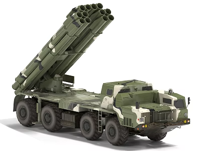Multiple Rocket Launcher Mounted On Camouflage Military Truck With Launch Tubes 3d model