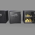 Three Black Security Lockers With Open Door Showing Gold Bars Inside