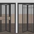 Modern Sliding Glass Doors With Metal Frames In Interior With Striped Walls And Wooden Flooring