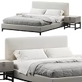 Modern Minimalist Double Bed With Upholstered Headboard Nightstands And Neutral Bedding