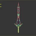 Fantasy Green Sword with Intricate Decorative Hilt and Blade Design in Modern 3D Rendering