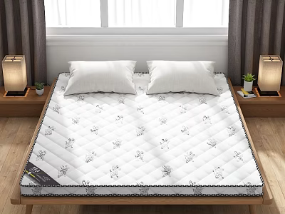 White Patterned Mattress with Diamond Stitching in Bedroom Setting with Nightstands and Table Lamps 3d model