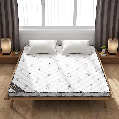 White Patterned Mattress with Diamond Stitching in Bedroom Setting with Nightstands and Table Lamps 3d model