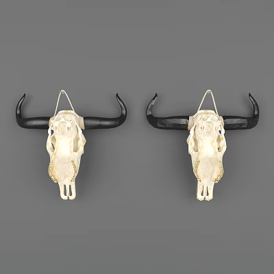 Bull Skull Shaped Decorative Wall Hanging Ornaments With Black Horns And Light Colored Body 3d model