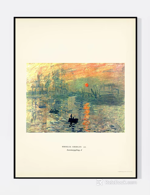 Monet Sunrise Impression Painting With Hazy Colors And Boat On Water Reflections 3d model 