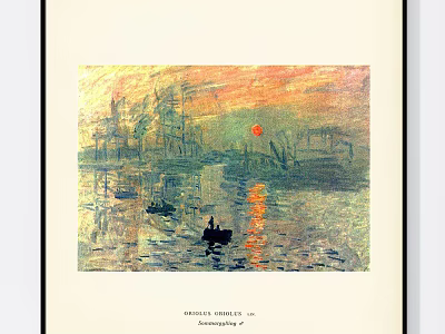 Monet Sunrise Impression Painting With Hazy Colors And Boat On Water Reflections 3d model