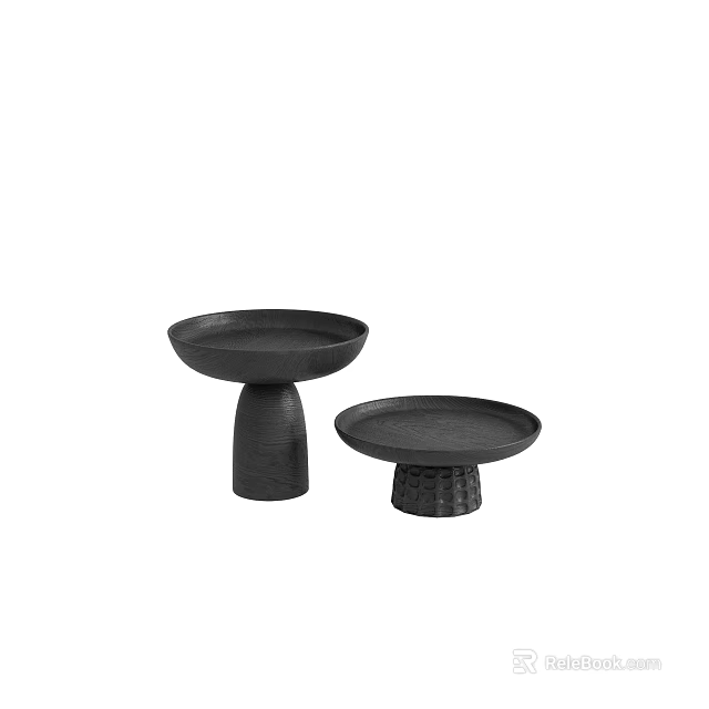 Two Black Modern Simple Side Tables With Textured Base And Round Smooth Top 3d model
