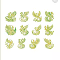 Green Phoenix Design Pendants With Various Intricate Patterns And Styles 3d model