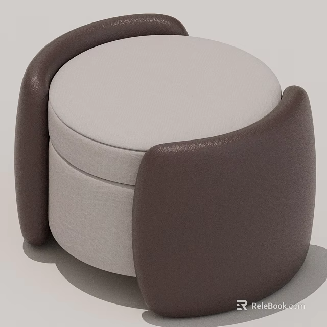 Modern Round Stool With White Upholstered Seat And Brown Curved Armrests Design 3d model 