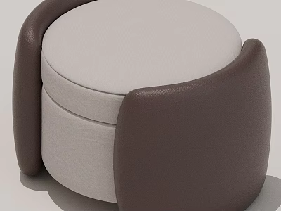 Modern Round Stool With White Upholstered Seat And Brown Curved Armrests Design 3d model