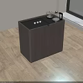 Brown Coffee Table With Cabinet Doors And Glass Teapot Small Teacups On Top
