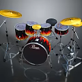 Professional Pearl Flame Pattern Drum Set With Multiple Drums And Yellow Cymbals