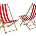 Red And White Striped Deck Chairs With Wooden Frames And Folding Design Against Black Background