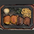 Savory Grilled Meat Patties on Hot Iron Plate with Corn Rice and Fresh Vegetables
