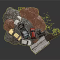 Car Wreckage Scene With Various Colored Vehicles And Broken Parts