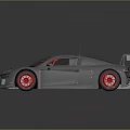 Silver High Performance Race Car With Red Rims Rear Spoiler And Yellow Headlights