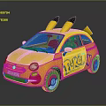 Yellow Pikachu Themed Car With Decorative Ears And Tail Pokemon Logo And Red Wheels