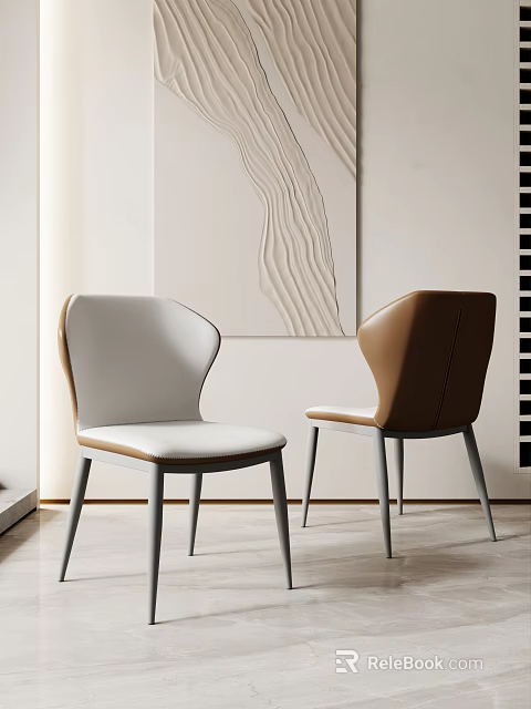Modern White Brown Leisure Chairs with Backrest Seat Cushion Metal Legs and Decorative Painting 3d model 