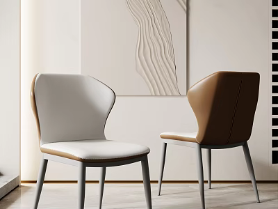 Modern White Brown Leisure Chairs with Backrest Seat Cushion Metal Legs and Decorative Painting 3d model