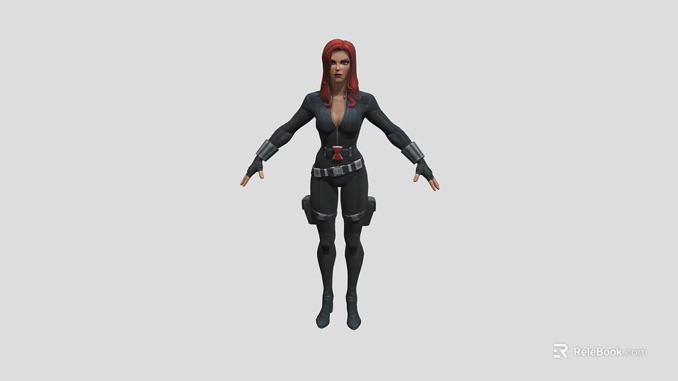 Game Movie Character With Red Hair Black Bodysuit And Utility Belt 3d model 