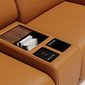 Modern Brown Leather Three Seater Sofa With Built In Cup Holders And Comfortable Design