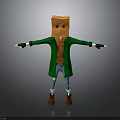 Cartoon Character With Orange Square Head Green Coat Blue Ripped Jeans Red Boots Black Gloves