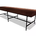 Modern Upholstered Sofa Bench With Brown Cushion And Black Metal Legs
