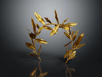 Elegant Golden Olive Branch Wreath Headwear with Reflection on Dark Background 3d model