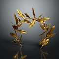 Elegant Golden Olive Branch Wreath Headwear with Reflection on Dark Background