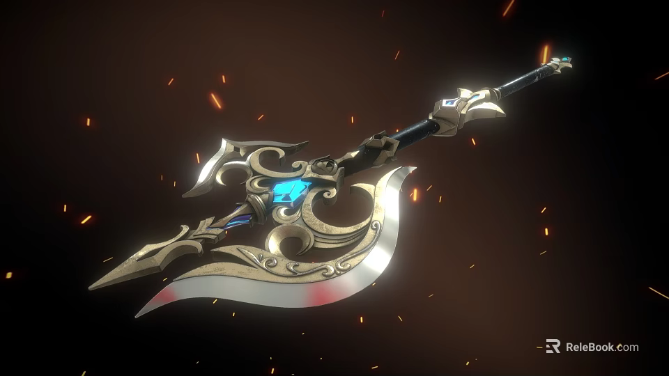 Ornate Weapon With Golden Accents And Blue Gem 3d model 