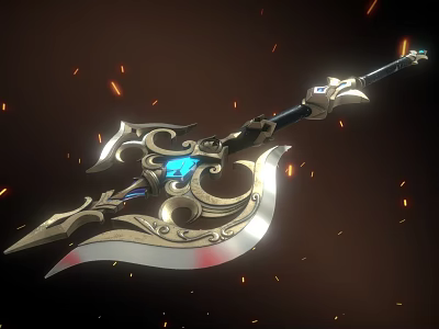Ornate Weapon With Golden Accents And Blue Gem 3d model