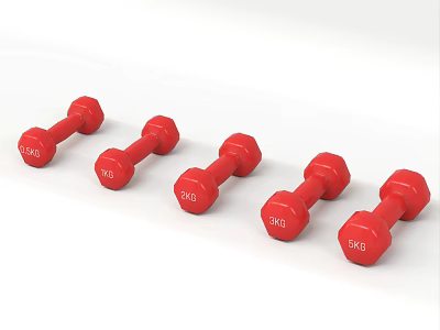 Red Dumbbells Sports Equipment With 1KG And 2KG Weights For Fitness Training 3d model