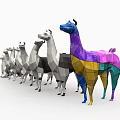 Colorful And Monochrome Llamas In Low Poly 3D Design Line Arrangement