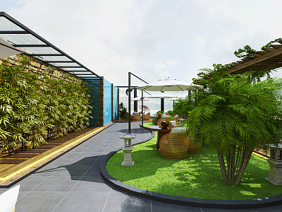 Modern Garden Villa Leisure Terrace Garden 3d model