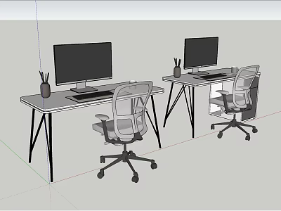 Modern Office Workspace With Dual Computer Desks Ergonomic Chairs And Monitors 3d model