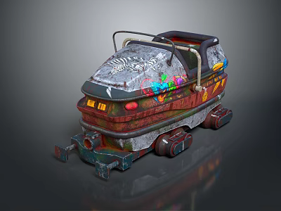 Vintage Style Water Vehicle With Metallic Texture Colorful Decorations Seats And Handrail 3d model